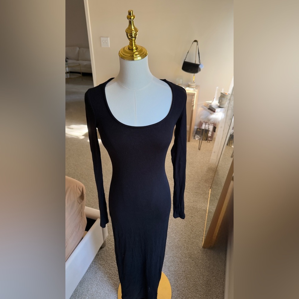 Garage Black Ribbed Long Sleeve Bodycon Dress